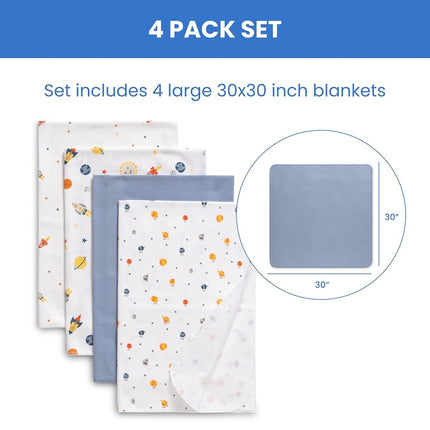 Delta Children 100% Cotton Flannel Baby Receiving Blankets for Girls and Boys � 30x30 Inches (Pack of 4), Space Exploration