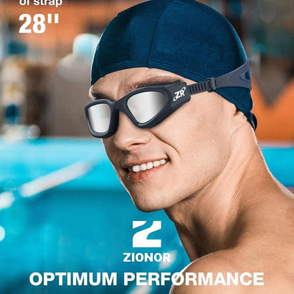 ZIONOR Lunettes de natation G1, Lunettes de Natation Polarisées Grand Angle avec Protection UV Étanches Anti-buée Verres Miroir/Fumée Sangle Réglable Confort pour Adultes Hommes Femmes Juniors - Nage en Eau Libre/Intérieur