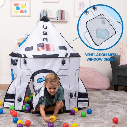 JOYIN Kids Play Tents Indoor Outdoor, Rocket Ship Play Tent, Spaceship Pop up Play Tent for Kids, Toddlers Playhouse Toys, Birthday Gifts for 3 4 5 6 7 8 Year Old Boys & Girls