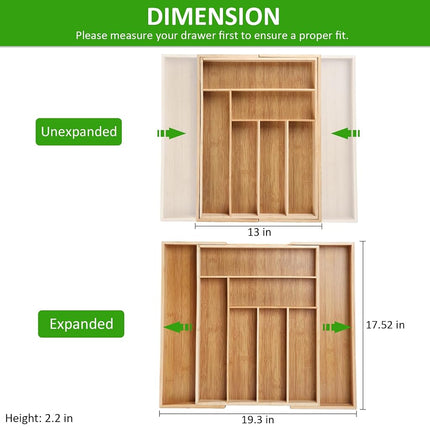 KITCHENTREND Organizador expandible de bambú para cubiertos, organizador de cubiertos ajustable para cajones de cocina, organizador de utensilios para la organización de la cocina (6-8 ranuras)