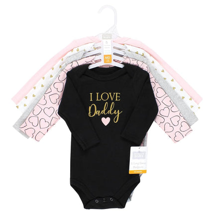 Hudson Baby unisex-baby, bodysuits de algodón de manga larga, Girl Daddy, 9-12 meses
