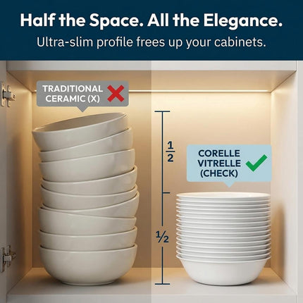 Corelle Pasta 6 Piece Bowl Set – Durable Tempered Glass Resists Chips & Cracks – Lightweight Space-Saving Design with Non-Porous Easy-Clean Surface – 591ml Capacity, Winter Frost White