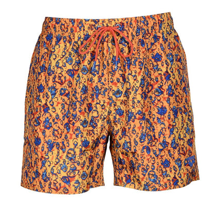 Arena Men's Standard Boxer Allover Swim Trunk Beach Shorts, Orange, Small
