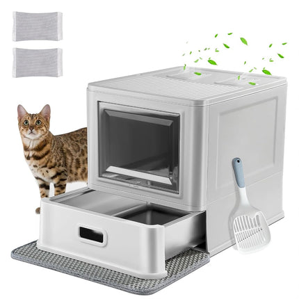 Marchul Enclosed Stainless Steel Cat Litter Box wi