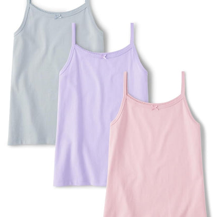 Camisetas de tirantes de algodón para niñas de The Children's Place, paquete de 3, Lovely Lavender | Serene Blush | Smoky Blue, XXG