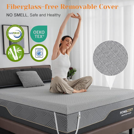 Extra Firm Mattress Topper King Size, 4 Inch High-Density Firm Mattress Pad for Back Pain Relief, Bed Topper with Removable Cover, No Smell, No Slip, CertiPUR-US Certified, 80" x 76"