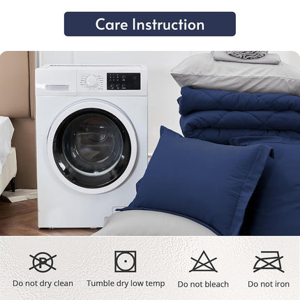 MUXHOMO 7 Pieces Queen Comforter Set, Reversible Bed in a Bag Queen Size, All Season Bedding Set with Comforter, Flat Sheet, Fitted Sheet, Pillowcases & Shams, Navy & Light Grey