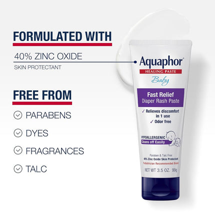 Aquaphor Baby Diaper Rash Paste - For Serious Diaper Rash and Flare-ups - 3.5oz. (99g) Tube