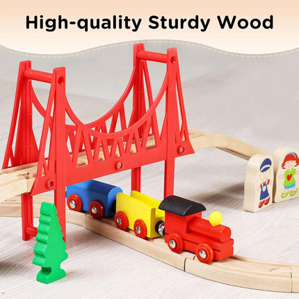 SainSmart Jr. Wooden Train Set 37pc, Compatible Brio Thomas, Kids 3+