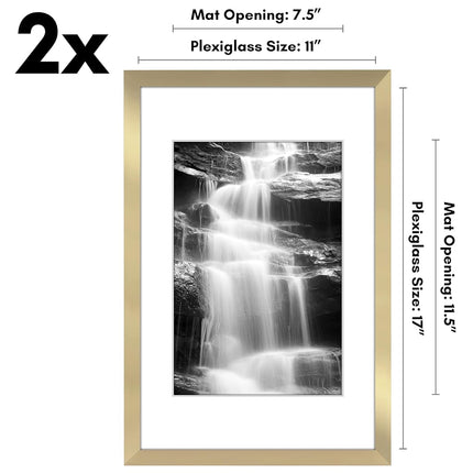 Americanflat 11x17 Picture Frame Set of 2 in Gold - Use as 8x12 Picture Frame with Mat or 11x17 Frame Without Mat - Collage Picture Frames with Plexiglass Cover for Horizontal or Vertical Display
