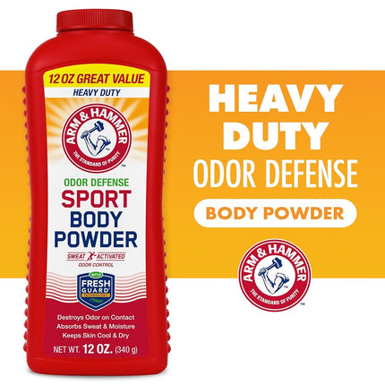 Arm & Hammer Sport Talcos para el cuerpo, Talcos para hombres y mujeres, Sensación fresca, Sin talco, Protección contra el olor sin aluminio con bicarbonato de sodio