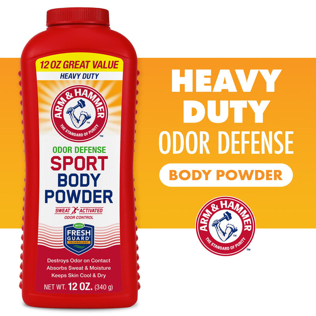 Arm & Hammer Sport Talcos para el cuerpo, Talcos para hombres y mujeres, Sensación fresca, Sin talco, Protección contra el olor sin aluminio con bicarbonato de sodio