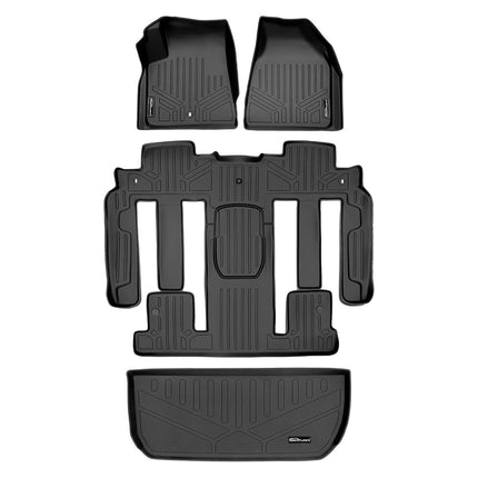 MAXLINER Alfombrillas personalizadas de 3 filas y protector de maletero detrás de la 3.ª fila, juego negro para Traverse / Enclave con asientos de cubo en la 2.ª fila