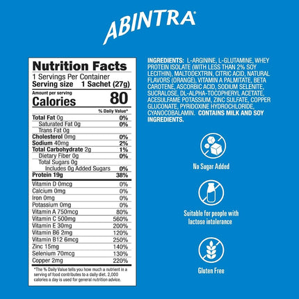 ABINTRA Specialized Wound Healing Nutritional Supplement Includes L-Arginine, Orange Flavor, 6 Packets, 27g Each, Made in The USA