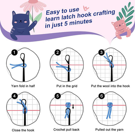 veirousa Ladybug Flowers Latch Hook Kits for Adults Kids Beginners Insects Latch Hook Pillow Kit Animals Pre-Printed Latch Hook Rug Kits Cross-Stitch Cushion for Home Sofa Decoration 17x17 in.