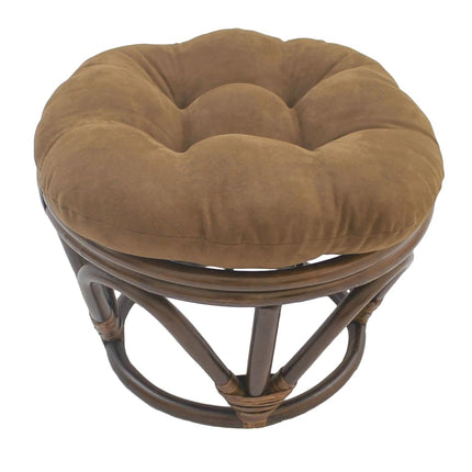 Blazing Needles Solid Microsuede Tufted Round Footstool Cushion, 18", Saddle Brown