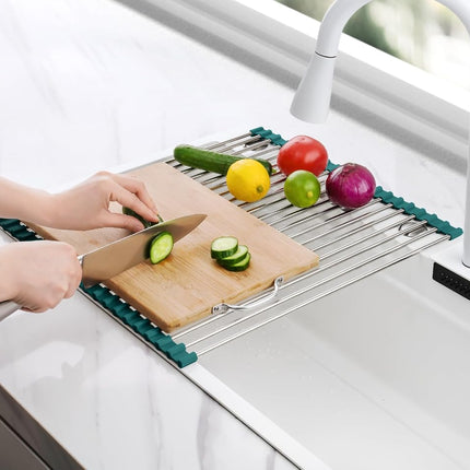 Tomorotec Roll Up Dish Drying Rack Over Sink, 304 Steel,21x15.5,Dark Green