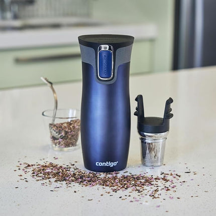 Contigo West Loop Autoseal Travel Mug, Stainless Steel Thermal Mug, Vacuum Flask, Leakproof Tumbler, Coffee Mug with BPA Easy-Clean Lid, 470 ml, Monaco