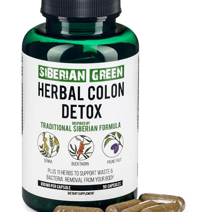 Siberian Green Herbal Colon Detox with Senna Buckthorn Prune Fruit 90 Capsules – Traditional Siberian Formula 14 Herbs & Probiotic to Cleanse Colon and Detox Body