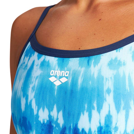 ARENA Women's Print Challenge Back One Piece Swimsuit, Tie Dye Stripes Martinica, 22