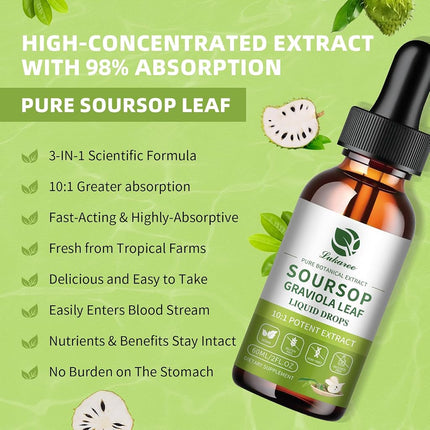 Lukaree Organic High-Potency Soursop Bitters Liquid, 98% Absorption Graviola Fruit & Leaf Extract for Immune Boost, Cell Support, Antioxidant, Digestive, Non-GMO Sugar & Gluten Free (2 Fl Oz)