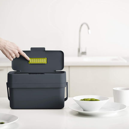 Joseph Joseph Compo 4 Slim Food Waste Recycling Caddy with Air Vent Kitchen Compost Bin 4L Graphite