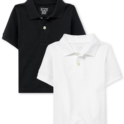 The Children's Place Baby Boys and Toddler Boys Short Sleeve Pique Polo, Black/White, 5T