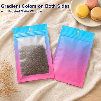 Arsmat 100 Pcs Resealable Mylar Bags, Gradient Color, Zipper Closure, Reusable, Laminated, Polyethylene (PE), Blue Pink, 5.9 X 8.6 Inch, Food Storage