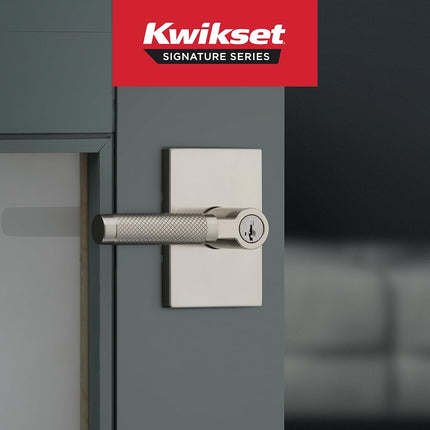 Kwikset Prava Entry Door Knurled Handle with Lock and Key, Secure Keyed Reversible Lever Exterior, for Front Entrance and Bedrooms, Satin Nickel, Pick Resistant Smartkey Rekey Security and Microban