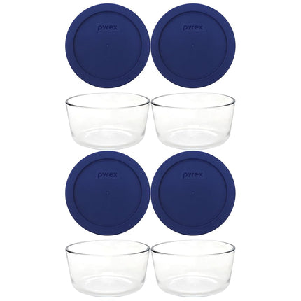 Pyrex Storage 2 Cup Round Dish, Clear with Blue Li