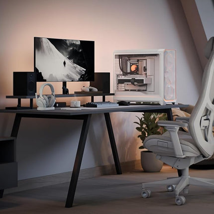 Fractal Design Meshify 3 XL Ambience Pro RGB White Tempered Glass Clear Tint - High Airflow PC Gaming Case -Advanced ARGB Gen 2 Ambient Lighting via Adjust Pro Hub-Three ARGB Momentum 14 Fans Included
