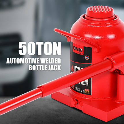 DNA MOTORING Gato hidráulico de botella soldado automotriz de 50 toneladas/110231 lb para levantar vehículos, camionetas y camiones, con mango manual, rojo, TOOLS-00365