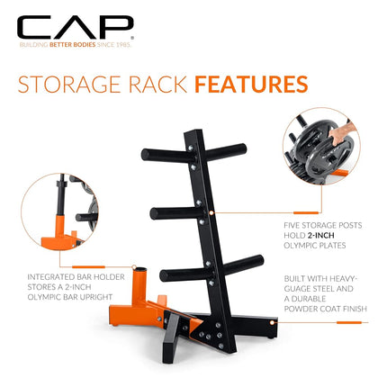 Cap Barbell Olympic Plate Tree Storage Rack for Weights and Bar, Orange