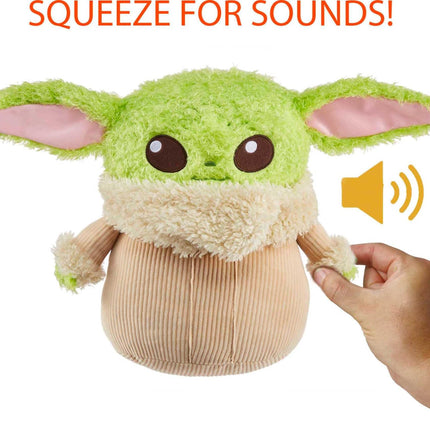 Mattel Star Wars Grogu Peluche de 30 cm, Figura Suave y Esponjosa con Sonidos, Presionar las Manos para Activar