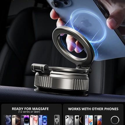 UBeesize 2025 Upgraded 360° Magsafe Vacuum Magnetic Car Phone Holder [108+LBS Strongest Suction&3000gf Dual-Lock Nano Gel] Dashboard & Windshield Mount, Compatible with iPhone 16/15/14/13&Other Phones