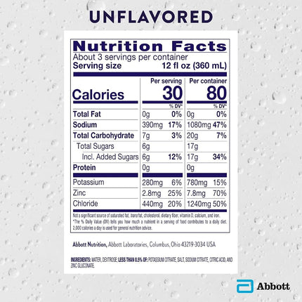 Pedialyte Electrolyte Solution, Unflavored, Hydration Drink, 33.8 Fl Oz. (Pack of 4)