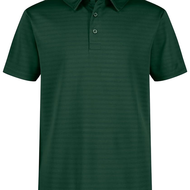 Nautica Boys' Active Short Sleeve Polo Shirt, Button Closure & Embossed Stripes, Breathable Performance Fabric, Hunter, 8 Husky