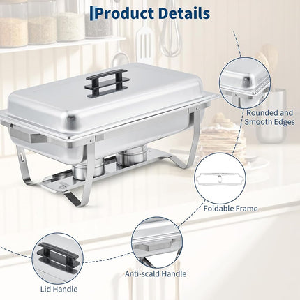GarveeHome Stainless Steel Chafing Dish Buffet Set of 2, 8 Qt Rectangle & 5 Qt Round Chafers with Food/Water Pans & Fuel Holder, Food Warmer Buffet Set for Parties, Events & Holiday Catering
