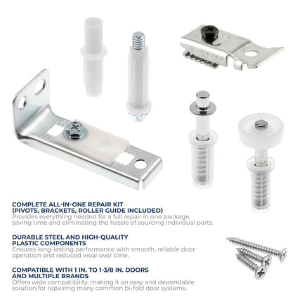 Kit de reparación de pivote y escuadra para puerta plegable PLPCI, se ajusta a orificios de 3/8" de diámetro