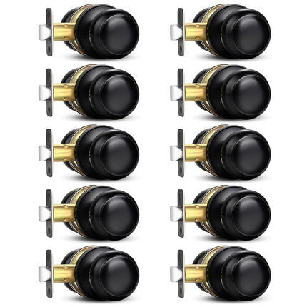 Sopoby Black Door Knob, 10 Pack Round Keyless Door