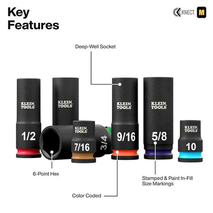 Klein Tools 65148HD KNECT Deep-Well and Shallow Impact Socket Set, 3/8-Inch Drive, SAE and Metric, 44-Piece Tool Set, Impact Driver, Swivel Adapter, Wrench Extensions, Removable Socket Organizer