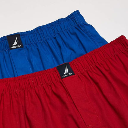 Nautica Men's Cotton Woven 3 Pack Boxer Shorts, Sea Cobalt Red/Lobster Aero Blue, L