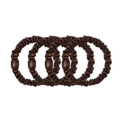 Slip Silk Hair Ties, Dark Brown Skinny Scrunchies, Set of 4 | Anti-Damage