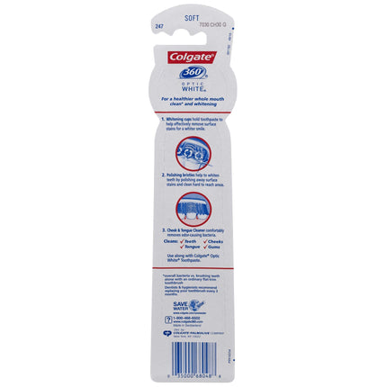 Colgate 360 Optic White Platinum Whitening Toothbrush, Soft - 2 Count