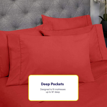 Sweet Home Collection Quality Deep Pocket Bed Sheet Set-2 Extra Pillow Cases, Value, Twin, Samba Red, 4 Piece