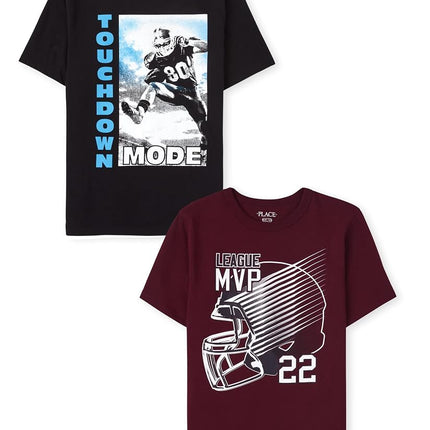 The Children's Place Pack de 2 Camisetas Gráficas de Manga Corta para Niño, Touchdown/MVP, Talla XXG