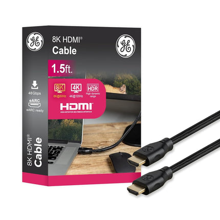 GE UltraPro 8K HDMI 2.1 Cable with Ethernet, 1.5ft