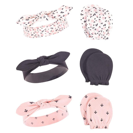 Hudson Baby Baby Girls' Cotton Headband and Scratch Mitten Set, Watermelon, 0-6 Month