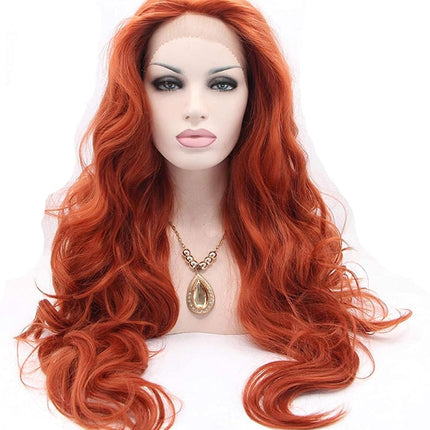 Auburn Synthetic lace front wig for women body wave wig with heat resistant fiber darg queen African American black and white women long wavy half hand tied hair replacement wig