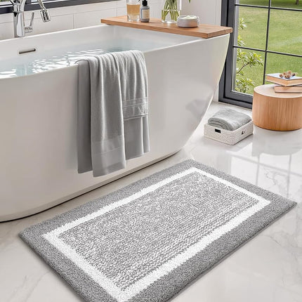 Color&Geometry Simple and Stylish Bathroom Runner Non Slip, 24"x43" Gray Bath Runner Rug, Absorbent, Soft, Washable, Microfiber Bath Mat Bathroom Carpet